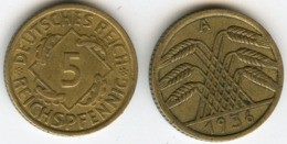 Allemagne Germany 5 Reichspfennig 1936 A J 316 KM 39 - 5 Reichspfennig