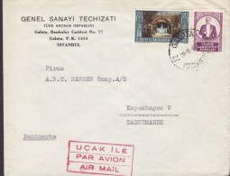 Turkey Ucak Ile Par Avion Airmail GENEL SANAYI TECHIZATI, GALATA Istanbul 1953 Cover Lettera To Denmark Atatürk - Covers & Documents