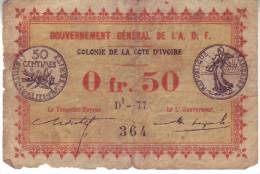 Early IVORY COAST 0.50 Franc (watermark Bees) P1a     L. 1917 - Costa De Marfil