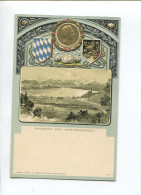 SUPERBE CPA PRECURSEUR CHROMO LITHOGRAPHIE GAUFREE HERALDIQUE  NENUPHAR  PANORAMA STARNBERGERSEE SIGNE HIRSCHMANN - Starnberg