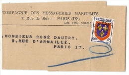 LGM FRANCE - PREO BLASON D'ANJOU SURCHARGE EPAISSE SUR MANCHETTE - 1953-1960