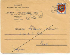 LGM FRANCE - PREO BLASON D'ANJOU  SURCH. EPAISSE SUR LE. A EN TÊTE LEGION D'HONNEUR ADRESSEE A MAURICE LEBLANC A ETUDIER - 1953-1960