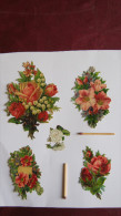 Lot  De 5 CHROMO DECOUPI GAUFRE BOUQUET DE FLEURS ROSE MARGUERITE PENSEE MUGUET - Flowers