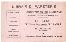 Buvard H. SANS Librairie Papéterie Fournitures De Bureaux H. SANS 72 Bis, Rue D'Amsterdam Paris 9 ème - Papeterie