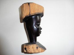 Tête ,Portrait Africain En  Bois   Noble Sculpté - Afrikanische Kunst
