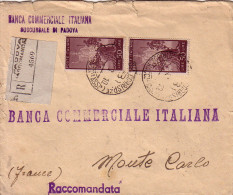 ITALIE - PADOVA - LETTRE RECOMMANDEE AVEC TIMBRE PERFORE B.C.I - POUR MONTE CARLO Le 17-8-1946. - Poststempel