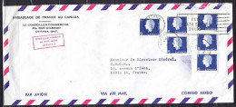 Lettre  De OTTAWA   Le 28 OCT 1964 Affranchie  Avec 6 Timbres  1 BANDE De 3  Et 1 BANDE De 2 Pour PARIS Par Avion - Lettres & Documents