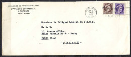 Lettre  De TORONTO  Le 13 JUN 1956  Affranchie  Avec 2 Timbres  Pour PARIS Par Avion De AMBASSADE De FRANCE Au CANADA - Briefe U. Dokumente