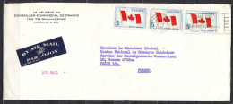 Lettre  De VANCOUVER  Le 4 FEB 1966  Avec 1 BANDE De 3  Timbres  Pour PARIS Par Avion - Covers & Documents