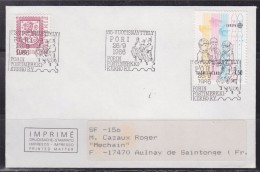 = Finlande Enveloppe Vuotisnäyttely Pori 26.9.1986 Musique, Club Philatélique. 2 Timbres Dont 1 Europa - Cartas & Documentos