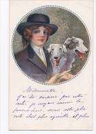 Carte 1910 Signée Monestier : Femme Et Chiens ( Lévrier ?) - Monestier, C.