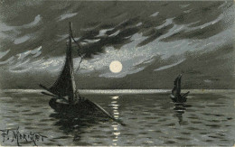 Bateaux De Pêche - Lune - Peintures - Peintre P. Morizet - Bon état Général - Fishing Boats