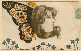 Femmes - Femme - Papillons - Peintures - Carte Peinte - Style Art Nouveau - état - Women