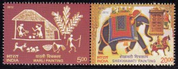 India MNH 2012, Se-tenent, Shekhawati & Warli Art Painting, Elephant, Horse, Dog, Etc - Unused Stamps