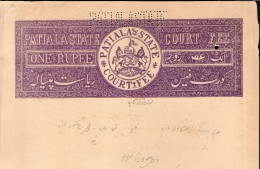 India Fiscal Patiala State 1Re Stamp Paper Type10 KM108 Court Fee # 10836P Inde Indien - Patiala