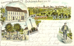 Flörsheim - Wicker, Farb-Litho Mit Gasthaus U. Weinhandlung "Zur Schönen Aussicht",  1898 - Taunus