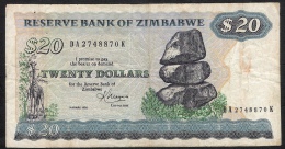 ZIMBABWE  P4c  20  DOLLARS   1983 #DA/K Signature 2   FINE Very Few P.h. - Simbabwe