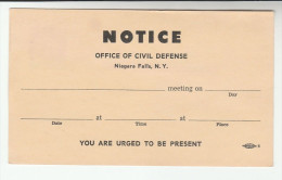 1950s USA POSTAL STATIONERY Card Re  NIAGARA FALLS CIVIL DEFENSE NOTICE  United States Cover Stamps - 1941-60