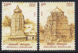 India MNH 2013, Set Of 2, Temple Architecture, Srikakulam & Arsavalli Temple, Rock Carving, Monument - Unused Stamps