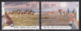 India MNH 2013, Set Of 2, Wild Ass Of Ladakh And Kutch, Animal, Donkey, Grass, Plant, Sun Shine, Astronomy - Unused Stamps