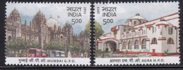 India MNH 2013,  Set Of 2, Heritage Buildings, Mumbai GPO, Agra HPO, Post Office, Architecture, Tram  Transport - Neufs