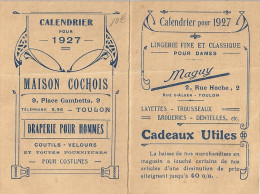 CALENDRIER 1927- "MAGUY" RUE HOCHE TOULON -LINGERIE FINE ET CLASSIQUE POUR DAMES - Small : 1921-40