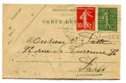 Entier Postal - Carte Lettre Yvert 130-CL1 - Date 945 - Semeuse Lignée 15c Vert - Cote 4 Euros - R 1735 - Cartes-lettres