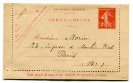 Entier Postal - Carte Lettre Yvert 138-CL1 - Date 326 - Semeuse Camée 10c Rouge - Cote 3,50 Euros - R 1746 - Cartes-lettres