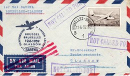 Belgium-Scotland, Brussel-Glasgow 1959 FFC / Erstflugbrief "Sabena" SB 20 - Cartas & Documentos