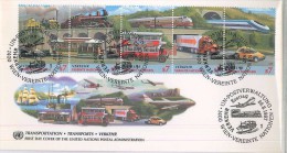 UNO 29.08.1997 Transportation Transports Verkehr Zusammendruck Doppeldecker Dampflok Segelschiff Flugzeug - FDC