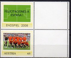 Europa-Champion Team ESPANA 2008 Österreich ZD 10 Im Kleinbogen ** 6€ Fußball-EM Hoja Hb M/s Soccer Se-tenant Bf Austria - Persoonlijke Postzegels