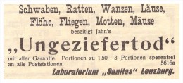 Original Werbung / Reklame - 1911 - Ungeziefertod In Lenzburg , Ratten , Wanzen , Mäuse , Labor  !! - Lenzburg