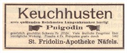 Original Werbung / Reklame - 1911 - St. Fridolin - Apotheke In Näfels , Pnigodin Gegen Keuchhusten !!! - Näfels