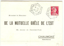 LGM - MARIANNE DE MULLER  15f  SUR DECLARATION DE SINISTRE SUR DES RECOLTES  BAYON CP N°28 / CHAUMONT 24/6/1957 - 1955-1961 Maríanne De Muller