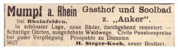 Original Werbung / Reklame - 1911 - Mumpf A. Rhein B. Rheinfelden M Gashof Und Soolbad Anker , Steger-Koch !!! - Rheinfelden