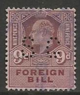 GRANDE BRETAGNE , Timbre Fiscal ,  9 D , Perforé , Perfin  " SC " - Revenue Stamps