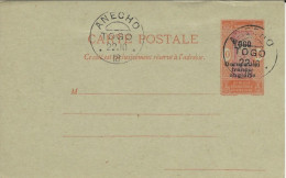 TOGO - OCCUPATION FRANCAISE - 1918 - CARTE ENTIER POSTAL OBLITEREE ANECHO - Briefe U. Dokumente