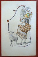 CPA Litho Illustrateur E. SCHIENDL Art Precurseur Femme Marquise Debout Hotte Oeuf Mouton Agneau Paillettes 1905 - Schiele