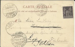 FRANCIA 1900 TP TORRE EIFFEL CON MAT EXPOSITION UNIVERSELLE MAT DE TRANSITO Y LLEGADA A FINLANDIA - 1900 – París (Francia)