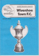 Official Football Programme WIVENHOE TOWN FC - IFK VASTERAS Sweden Friendly Match 1985 - Apparel, Souvenirs & Other