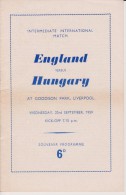 Official Football Programme ENGLAND - HUNGARY U21 National Teams Friendly Match 1959 - Bekleidung, Souvenirs Und Sonstige