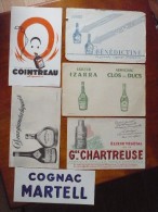 Lot De 6 Buvards Pub LIQUEURS.  Années 50. Voir Description. Alcool Cognac MARTELL COINTREAU IZARRA BENEDICTINE Etc. - Schnaps & Bier