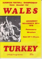 Official Football Programme WALES - TURKEY 1978 European Qualifier At Wrexham - Bekleidung, Souvenirs Und Sonstige