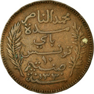 Monnaie, Tunisie, Muhammad Al-Nasir Bey, 10 Centimes, 1912, Paris, TTB, Bronze - Tunisie