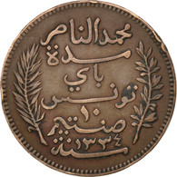 Monnaie, Tunisie, Muhammad Al-Nasir Bey, 10 Centimes, 1916, Paris, TTB, Bronze - Tunisie