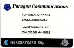 UK (Mercury) - Paragon Communications, 18MERD-MER047, 3.000ex, Used - [ 4] Mercury Communications & Paytelco
