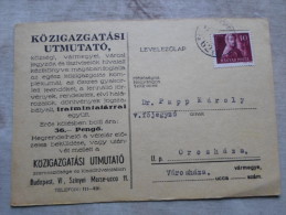 Hungary- Budapest - Közig. Útm.  1948  To  Orosháza -Dr.Papp  Föjegyzö     D128906 - Lettres & Documents