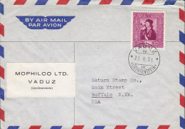 Liechtenstein Airmail Par Avion MOPHOLCO Label VADUZ 1951 Cover Lettre BUFFALO United States Etats Unis Raffael Timbre - Storia Postale