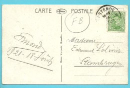137 Op Postkaart Met Firmaperforatie (Perfin / Perfore) " F.B. " Met Stempel OOSTENDE - 1909-34