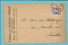 195 Op Kaart Met Stempel MONT-SUR-MARCHIENNE Met Firmaperforatie (perfin) Van USINES & ACIERIES ALLARD - 1909-34